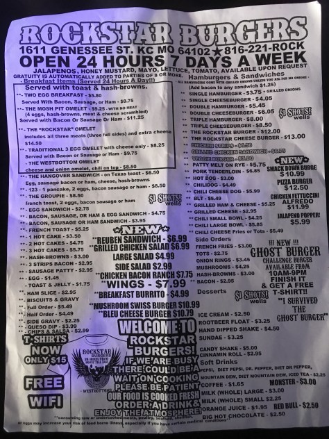 Menu at Rockstar Burgers